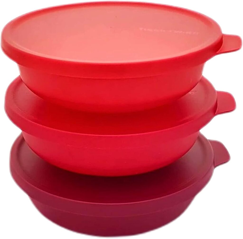 Tupperware Conjunto (3) Aloha 3 x 450 ml, cor vermelha na Amazon (link de afiliado)