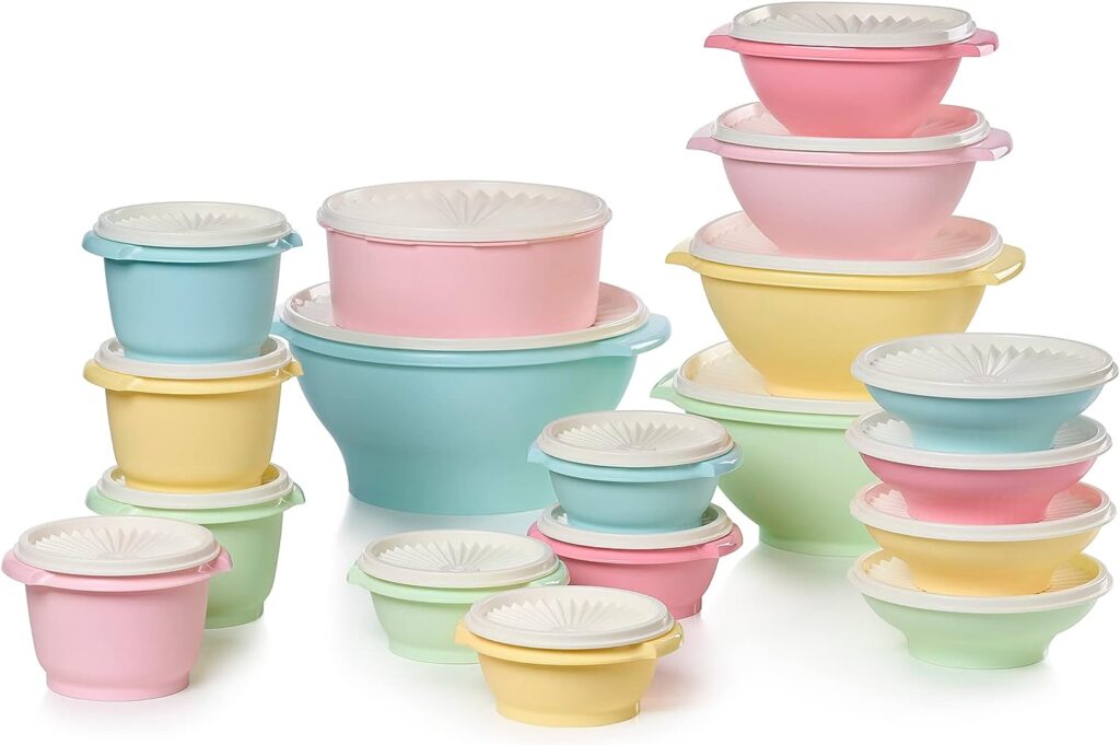 Tupperware Coleção Heritage Conjunto de 18 recipientes  em cores vintage na Amazon (link de afiliado)